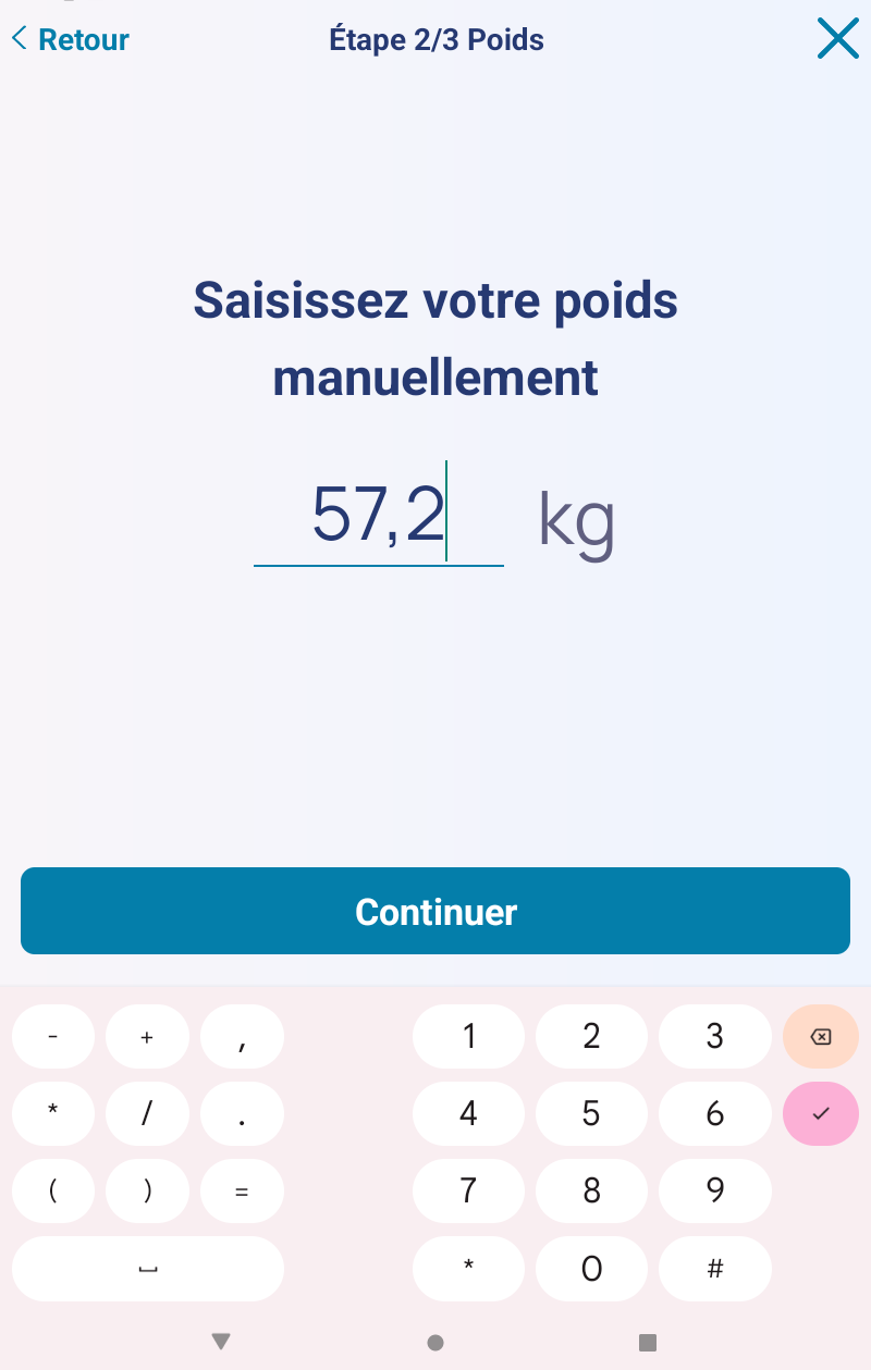 Saisissez votre poids manuellement